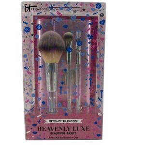 IT Cosmetics Limited Edition Heavenly Luxe Beautiful Basics 3 Pcs Brush Set Case